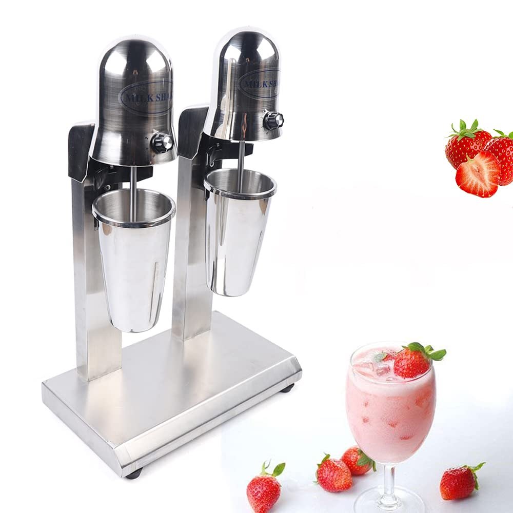 Double Head Milkshake Maker 560W Stainless Steel Milkshake Maker 14000RMP High Speed Commercial Electric Milkshake Maker with 650ml Cup