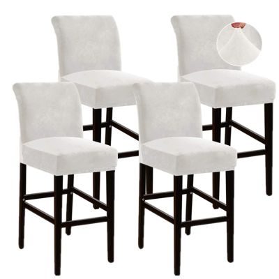 GAMUKAI Velvet Bar Stool Covers Set of 4 - Stretch Washable Barstool Seat Slipcovers for Counter Height Chairs, Non-Slip Kitchen Dining Room Cafe Chair Protectors (White, 4)