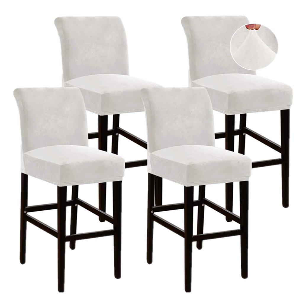 GAMUKAI Velvet Bar Stool Covers Set of 4 - Stretch Washable Barstool Seat Slipcovers for Counter Height Chairs, Non-Slip Kitchen Dining Room Cafe Chair Protectors (White, 4)