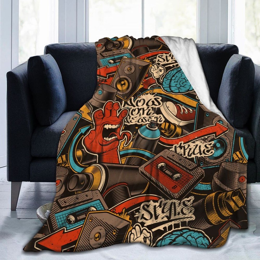 3D Print Custom Cute Graffiti Style Ultra-Soft Micro Fleece Blanket Air Conditioning Quilt for Kids All Seasons,Lightweight Large Flannel Fleece Throw Blanket for Home