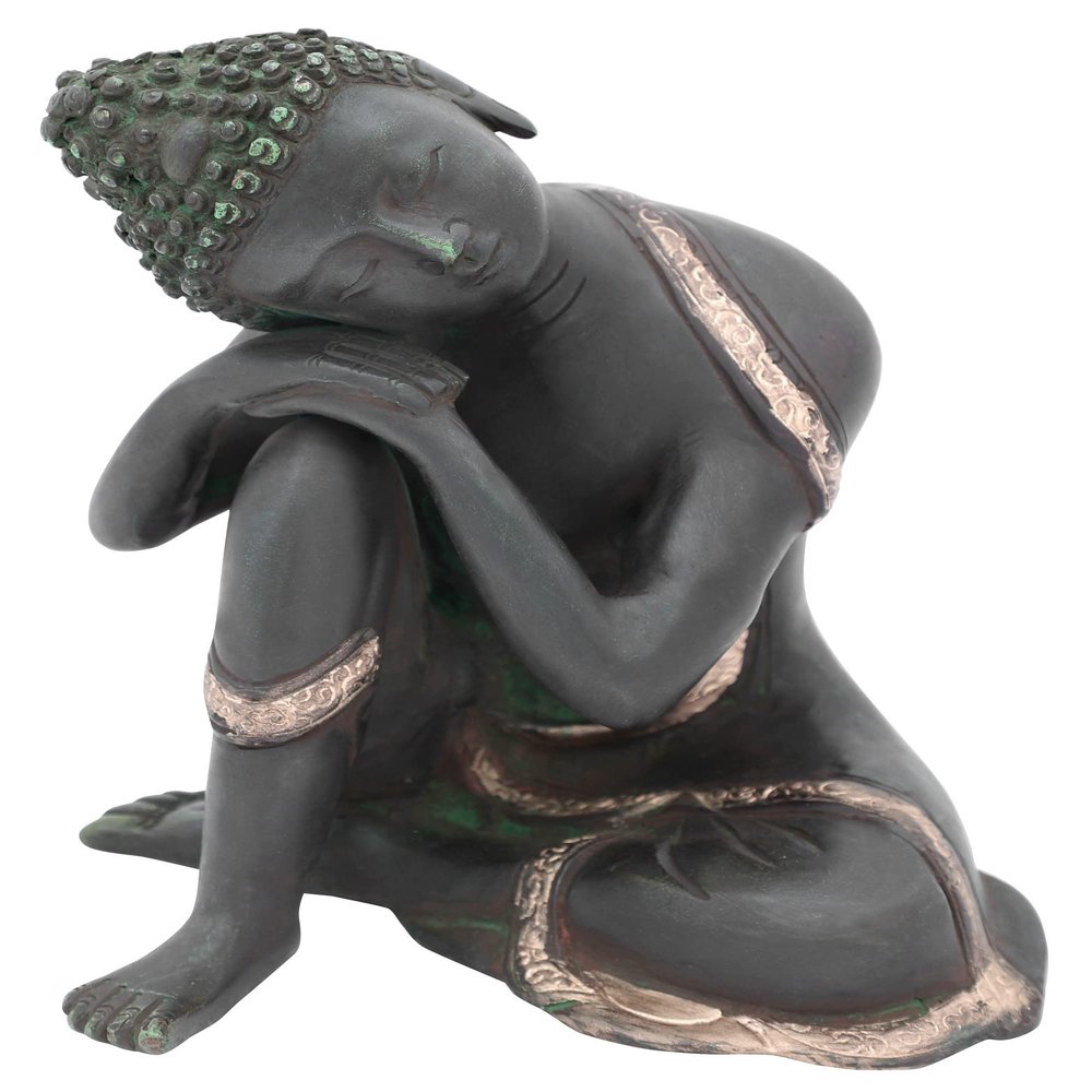 Exotic India Thinking Buddha -Tibetan Buddhist Deity - Brass Statue - Color Black Green Gold