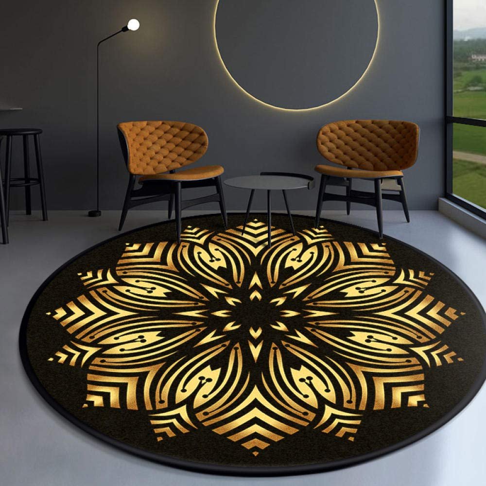 2021 Ethnic Baroque Style Mandala Carpet Coffee Table Bedroom Office Round Mat Gold Diamond Velvet-Golden Yellow F 200cm in Diameter