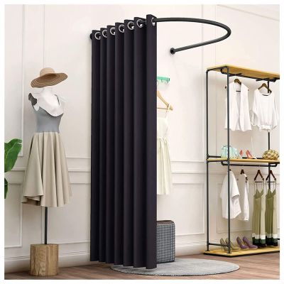 Madamera Clothing Store Fitting Room, Changing Room Used in Mall and Office, U-Dressing Room for Privacy Protection and Room Divider, Including Shading Curtain, Hanging Rod and Hook Up (Black)