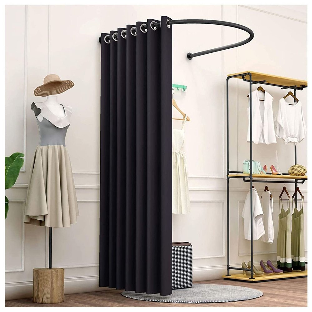 Madamera Clothing Store Fitting Room, Changing Room Used in Mall and Office, U-Dressing Room for Privacy Protection and Room Divider, Including Shading Curtain, Hanging Rod and Hook Up (Black)