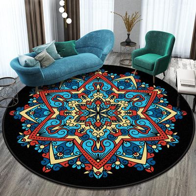 2021 Round Mandala Carpet Balcony Coffee Table Mat Hanging Basket Carpet Mat Living Room Decoration Mat Tapis Salon Decoration Salon-Blue G 80cm in Diameter