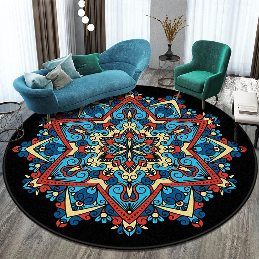 2021 Round Mandala Carpet Balcony Coffee Table Mat Hanging Basket Carpet Mat Living Room Decoration Mat Tapis Salon Decoration Salon-Blue G 80cm in Diameter