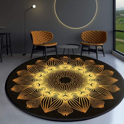 2021 Ethnic Baroque Style Mandala Carpet Coffee Table Bedroom Office Round Mat Gold Diamond Velvet-Golden Yellow I 200cm in Diameter