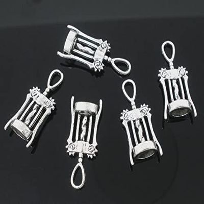 30 pcs. Antique Silver Wine Corkscrew Tool Charms Pendants - 27mm X 11mm