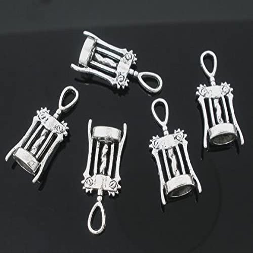 30 pcs. Antique Silver Wine Corkscrew Tool Charms Pendants - 27mm X 11mm