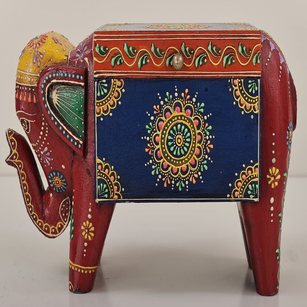 6" Hand Painted Elephant Decorated Boxes | Mango Wood | Handmade | Made In India - Mango Wood