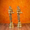 SHIVAJI ARTS Deep Lakshmi Statue Brass Home Temple Oil Wick Diya Pair Indian Handcrafted Gold Color Pack of 2 view 2