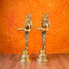 SHIVAJI ARTS Deep Lakshmi Statue Brass Home Temple Oil Wick Diya Pair Indian Handcrafted Gold Color Pack of 2 view 3