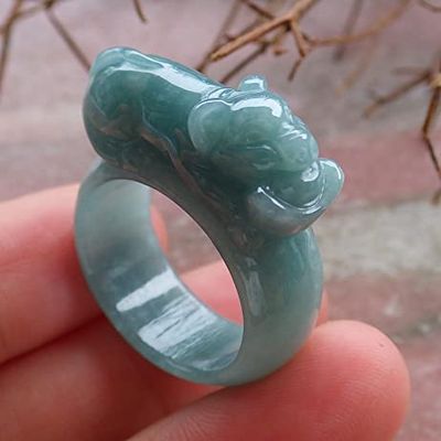 gojade Certified Green 100% Natural A Jade jadeite Pig Boar Circle Ring USA 8.75 (Inter Diameter: 18.80 mm) 532101 GS