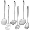 18/10 Stainless Steel Kitchen Utensils Set, 6 PCS All Metal Professional Cooking Utensils, 15" Long Kitchen Tools - Spatula, Ladle, Skimmer Spoon, Pasta Serve, Large Spoon, Slotted Spatula Tunner view 1