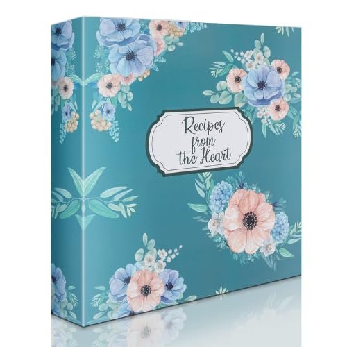 AR Kitchen Recipe Binder Premium Recipe Organizer for 4 x 6-inch Cards Includes 50 Cards & 25 Plastic Sleeves - Floral Design Recipe Book for Writing & Storing Family Favorites