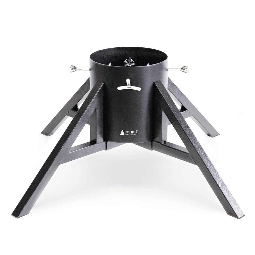 Nest Christmas Tree Stand Base Holder Modern Design for 10ft Real Trees Steel Stable for Xmas Decoration Geometric (Black, Large)