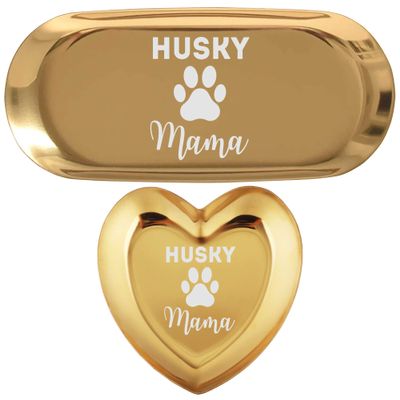 Husky Mama Siberian Husky Lover Owner s Dog mom | Set of 2 Ring Holder Dish Jewelry Trinket Tray Home Decor