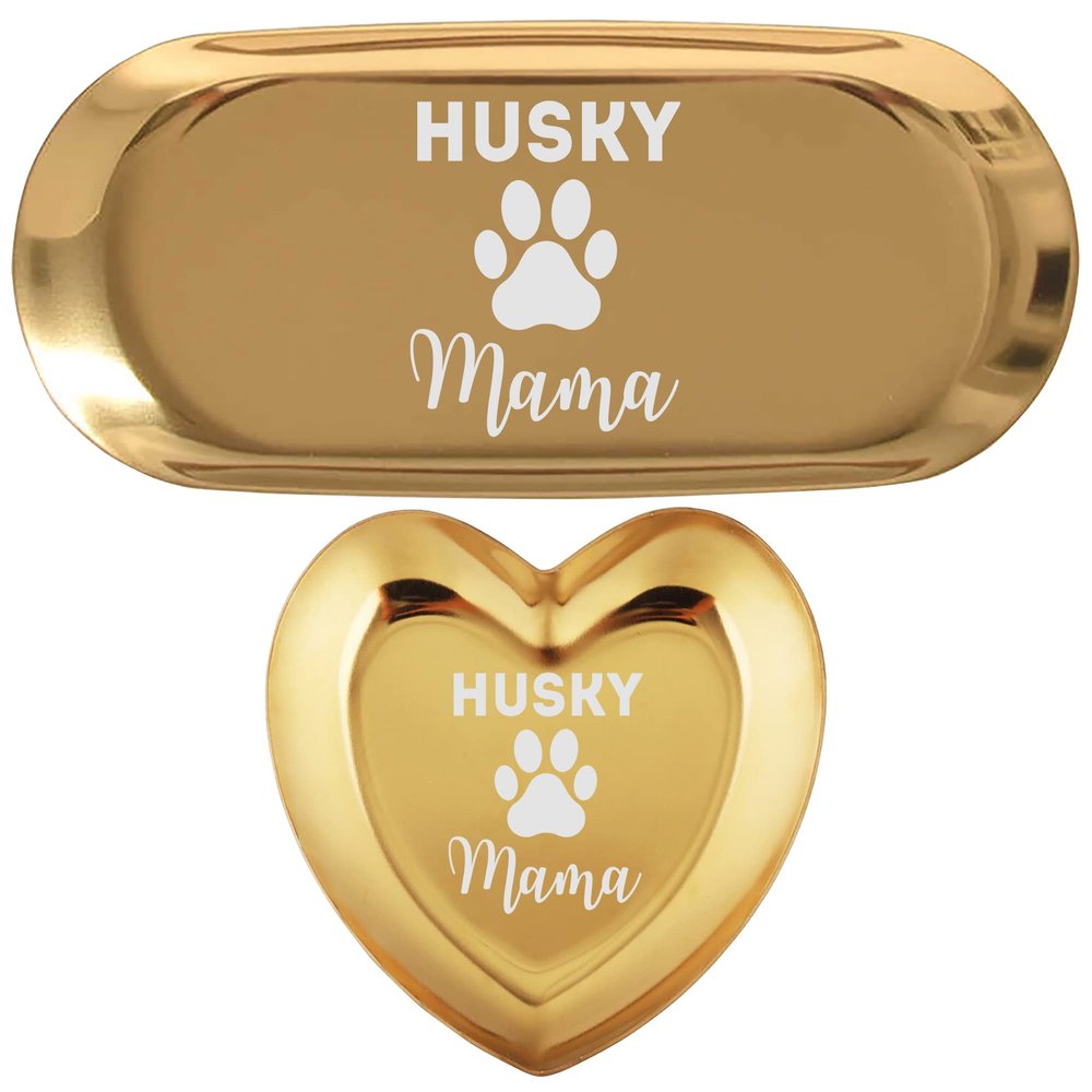 Husky Mama Siberian Husky Lover Owner s Dog mom | Set of 2 Ring Holder Dish Jewelry Trinket Tray Home Decor