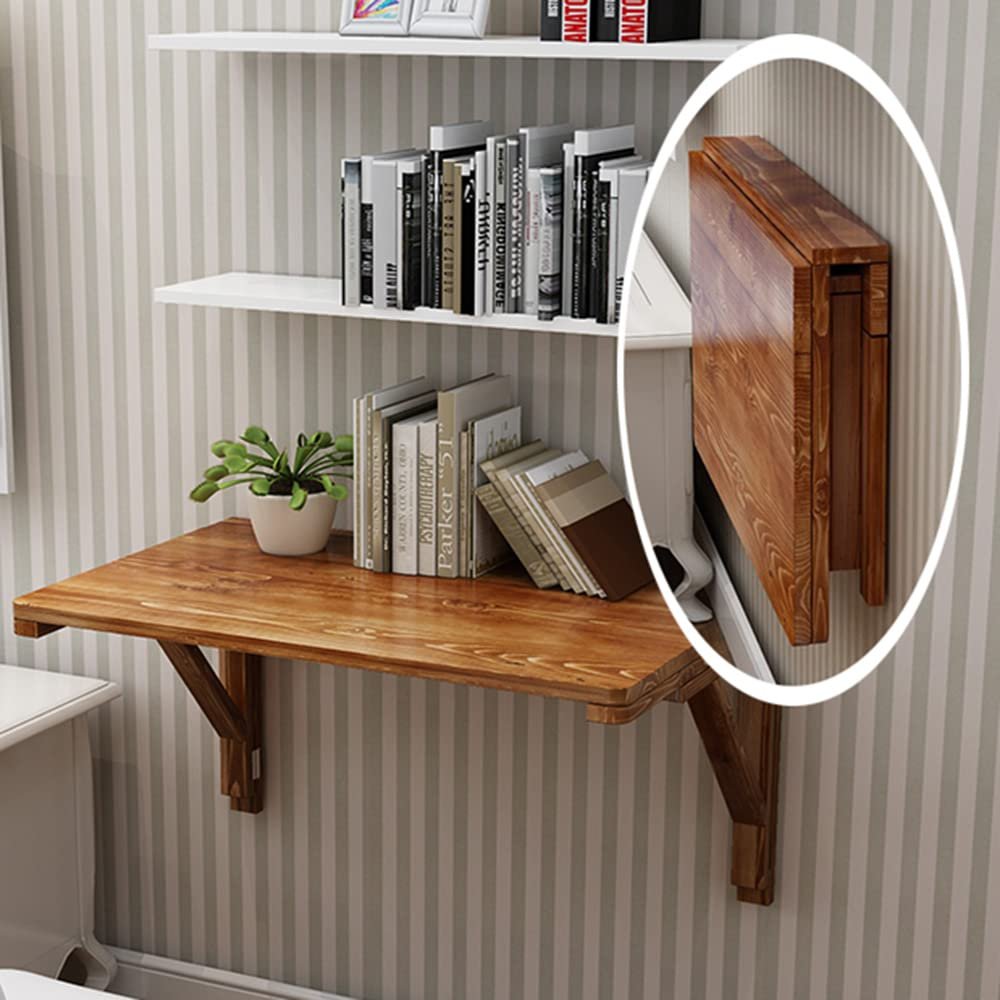 LKP Folding Wall Mounted Desk Wood Table Wall Study Table Floating Desk Laptop Desk Fold Down Dining Table Wall Shelf for Kitchen