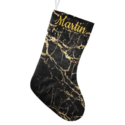 CUXWEOT Personalized Gold Stripes Black Christmas Stocking Customize Name Xmas Socks for Family Holiday Decorations Gift 17.52 x 7.87 Inch