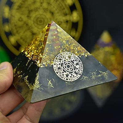 ZTBH Crystal Pyramid Obsidian Crushed Copper Orgon Pyramid for Chakra Reiki Healing Yoga Meditation Healing Crystals (Color : A)