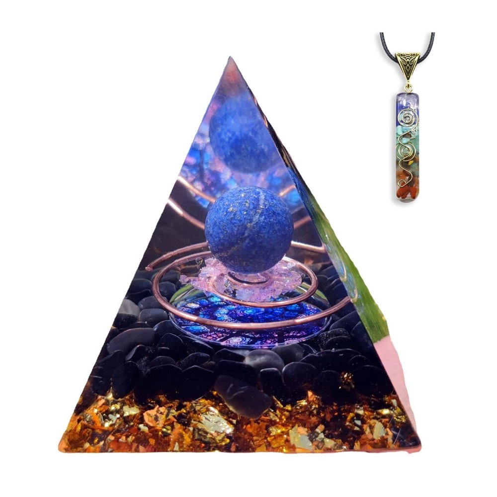 ZTBH Crystal Pyramid Lapis Lazuli Ball Obsidian Chip Stones Pyramid, Handmade Orgonite Pyramid Healing Crystals (Size : 8CM)