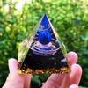 ZTBH Crystal Pyramid Lapis Lazuli Ball Obsidian Chip Stones Pyramid, Handmade Orgonite Pyramid Healing Crystals (Size : 8CM) view 2