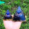 ZTBH Crystal Pyramid Lapis Lazuli Ball Obsidian Chip Stones Pyramid, Handmade Orgonite Pyramid Healing Crystals (Size : 8CM) view 3