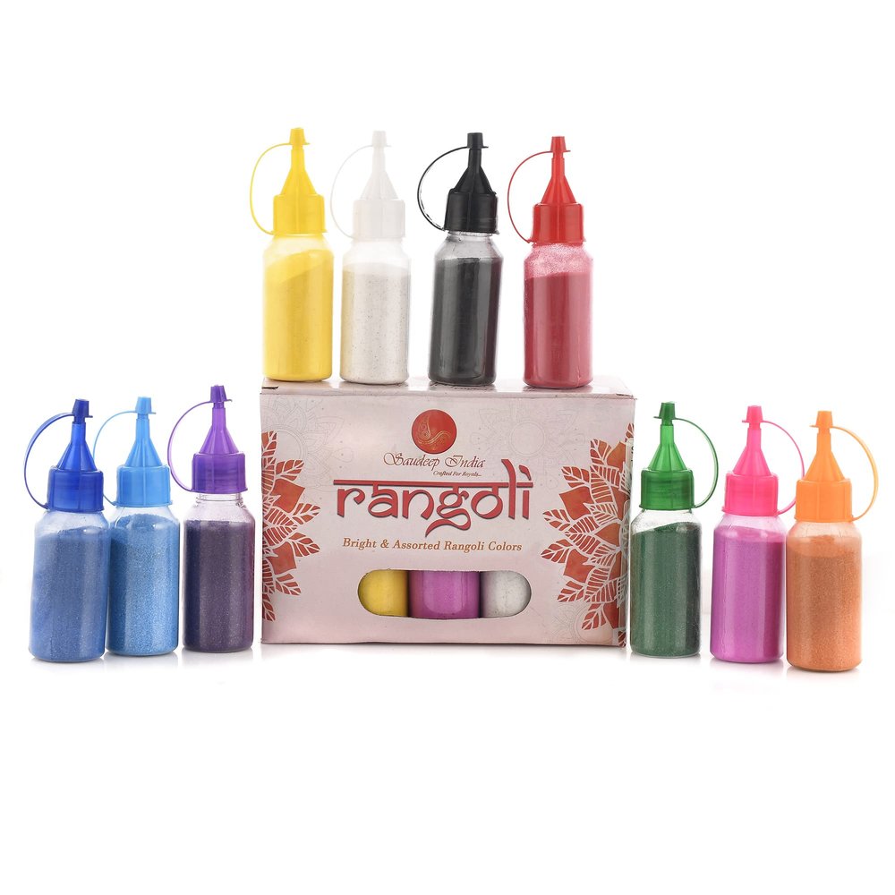 Saudeep India Decorative Matki Diyas/Colourful Diya Set/Diya for Diwali (10 Diya & 10 Rangoli Powder)