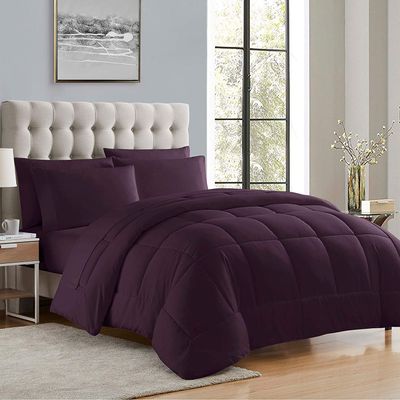 7 PC Bed-in-A-Beg Set Oversized King-Purple 100% Egyptian Cotton Lightweight Bedding Set Includes 1 Fitted, 1 Flat, 4 Pillow Case with 1 Baffle Box Stitched Comforter Fits Up to 15 Deep Pocket