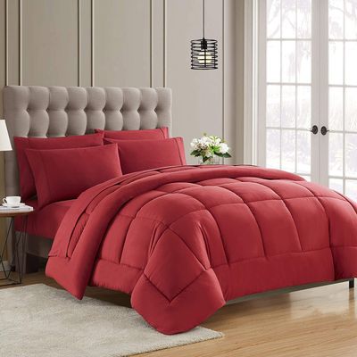 7 PC Bed-in-A-Beg Set Queen/Full-Burgundy 100% Egyptian Cotton Lightweight Bedding Set Includes 1 Fitted, 1 Flat, 4 Pillow Case with 1 Baffle Box Stitched Comforter Fits Up to 15 Deep Pocket