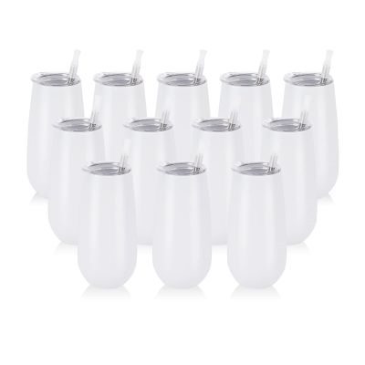12 Pack Unbreakable Stemless Insulated Flute Tumblers, 6 Oz - Double Insulated Champagne Glasses for Friends Birthday Christmas Wedding (White)