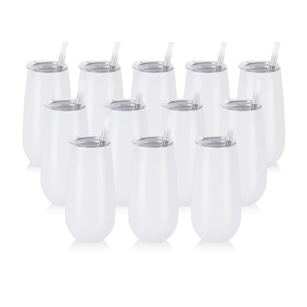 12 Pack Unbreakable Stemless Insulated Flute Tumblers, 6 Oz - Double Insulated Champagne Glasses for Friends Birthday Christmas Wedding (White)