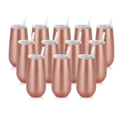 12 Pack Stemless Insulated Flute Tumblers, 6 Oz Unbreakable Rose Gold Champagne Glasses for Friends, Birthday, Christmas, Wedding