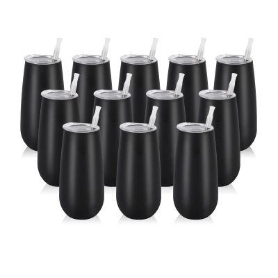 12 Pack Stemless Insulated Flute Glasses, 6 Oz Unbreakable Champagne Tumblers for Friends, Birthday, Christmas, Wedding (Black)