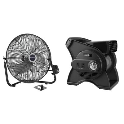 Lasko High Velocity Floor and Utility Blower Fans with Wall Mount and Pivoting Options, Black