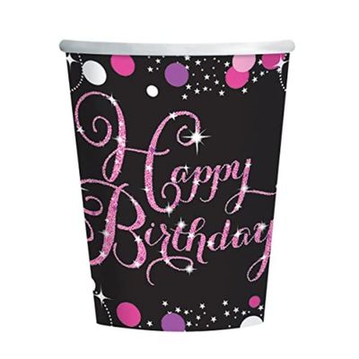 amscan 9900573-66 - Pink Celebration Happy Birthday Paper Party Cups - 8 Pack