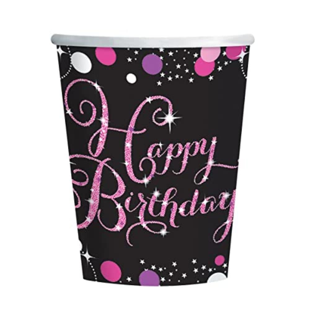 amscan 9900573-66 - Pink Celebration Happy Birthday Paper Party Cups - 8 Pack