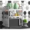 2 Layer Microwave Oven Rack, 304 Stainless Steel Kitchen Baker's Utility Shelf Counter Toaster Storage Stand Horizontal Office Printer Work Station Racks view 1