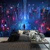Aidatain Modern Night City Tapestry Extra large 108" 90" Futuristic Neon City Landscape Sci-fi Game Scene Aesthetics Wall Hanging Art Flannel Tapestries for Bedroom Living Room GTWHAT1241 view 1