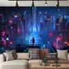 Aidatain Modern Night City Tapestry Extra large 108" 90" Futuristic Neon City Landscape Sci-fi Game Scene Aesthetics Wall Hanging Art Flannel Tapestries for Bedroom Living Room GTWHAT1241 view 4