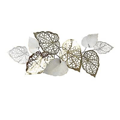 WANYE Creative Handmade Leaves Metal Flower Wall Art Decor, 3D Decorative Wall Art, Wall Plaque, Wall Sculptures, Multiple Layer Green Leaf Red Flower Metal Wall Art Decor Silver