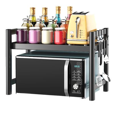 CGF- Microwave Oven Rack, Kitchen Shelf Counter Toaster Storage Stand Hight Adjustable Office Printer Work Station Racks with 6 Hooks