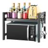 CGF- Microwave Oven Rack, Kitchen Shelf Counter Toaster Storage Stand Hight Adjustable Office Printer Work Station Racks with 6 Hooks view 1