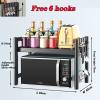 CGF- Microwave Oven Rack, Kitchen Shelf Counter Toaster Storage Stand Hight Adjustable Office Printer Work Station Racks with 6 Hooks view 2
