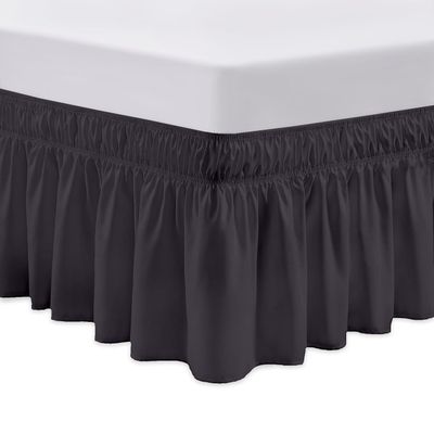SGI Bedding 12 inch Drop Wraparound Bed Skirt Twin Size - No Lifting Required, Adjustable Easy Fit Elastic Strap, Classic Gathered Styling Dust Ruffle, Fade Resistant - Dark Grey