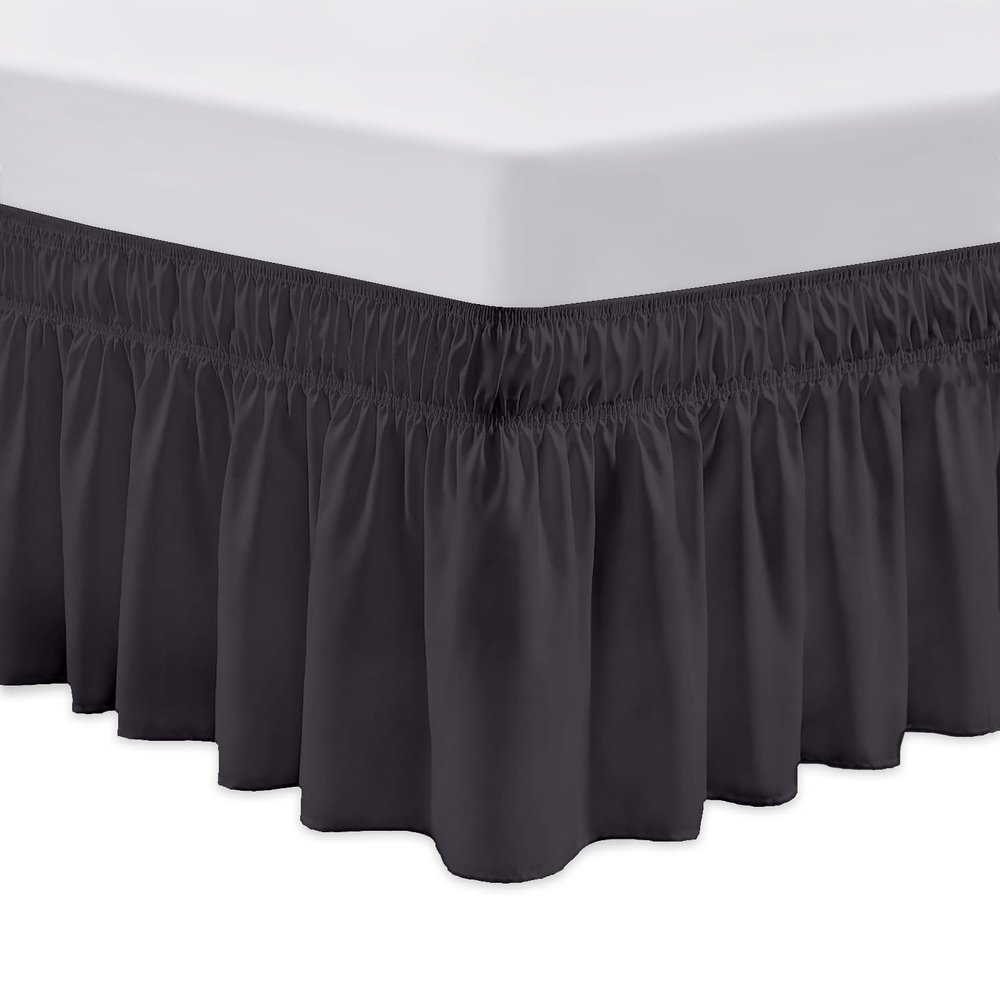 SGI Bedding 12 inch Drop Wraparound Bed Skirt Twin Size - No Lifting Required, Adjustable Easy Fit Elastic Strap, Classic Gathered Styling Dust Ruffle, Fade Resistant - Dark Grey