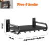 CGF- Expandable Wall Mounted Microwave Oven Rack Kitchen Countertop Storage Rack Utensils Tableware Storage Counter Oven/Toaster Bracket with 6 Hooks view 3