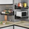 CGF- Expandable Wall Mounted Microwave Oven Rack Kitchen Countertop Storage Rack Utensils Tableware Storage Counter Oven/Toaster Bracket with 6 Hooks view 4