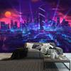 Aidatain Punk Cityscape Tapestry - Large Size 108x90In Purple Blue Neon Street Scene Game Scene Japanese Anime Fantasy Landscape Flannel Tapestry for Bedroom & Living Room view 1